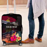 Personalised Kiribati Independence Day Luggage Cover Frigatebird and Plumeria Hibiscus Flower LT03 Black - Polynesian Pride
