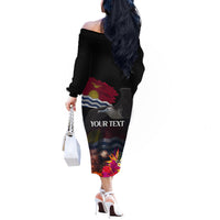 Personalised Kiribati Independence Day Off The Shoulder Long Sleeve Dress Frigatebird and Plumeria Hibiscus Flower LT03 - Polynesian Pride