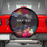 Personalised Kiribati Independence Day Spare Tire Cover Frigatebird and Plumeria Hibiscus Flower LT03 - Polynesian Pride