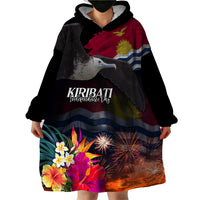 Personalised Kiribati Independence Day Wearable Blanket Hoodie Frigatebird and Plumeria Hibiscus Flower LT03 - Polynesian Pride
