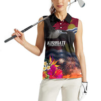 Personalised Kiribati Independence Day Women Sleeveless Polo Shirt Frigatebird and Plumeria Hibiscus Flower LT03 - Polynesian Pride