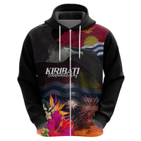 Personalised Kiribati Independence Day Zip Hoodie Frigatebird and Plumeria Hibiscus Flower LT03 - Polynesian Pride
