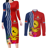 Personalised Kiribati Independence Day Couples Matching Long Sleeve Bodycon Dress and Long Sleeve Button Shirt Kiribati Map With Flag Color LT03 Red - Polynesian Pride