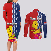 Personalised Kiribati Independence Day Couples Matching Long Sleeve Bodycon Dress and Long Sleeve Button Shirt Kiribati Map With Flag Color LT03 - Polynesian Pride