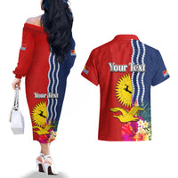 Personalised Kiribati Independence Day Couples Matching Off The Shoulder Long Sleeve Dress and Hawaiian Shirt Kiribati Map With Flag Color LT03 - Polynesian Pride