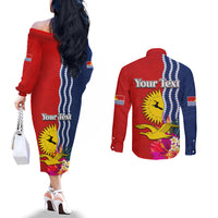 Personalised Kiribati Independence Day Couples Matching Off The Shoulder Long Sleeve Dress and Long Sleeve Button Shirt Kiribati Map With Flag Color LT03 - Polynesian Pride