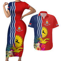 Personalised Kiribati Independence Day Couples Matching Short Sleeve Bodycon Dress and Hawaiian Shirt Kiribati Map With Flag Color LT03 Red - Polynesian Pride