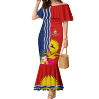 Personalised Kiribati Independence Day Family Matching Mermaid Dress and Hawaiian Shirt Kiribati Map With Flag Color LT03 Mom's Dress Red - Polynesian Pride