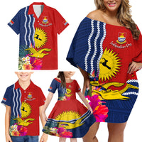 Personalised Kiribati Independence Day Family Matching Off Shoulder Short Dress and Hawaiian Shirt Kiribati Map With Flag Color LT03 - Polynesian Pride