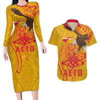 Personalized American Samoa Fautasi Race Couples Matching Long Sleeve Bodycon Dress and Hawaiian Shirt Aeto Pago Pago with Eagle Samoan Tribal Patterns LT03 Multicolor - Polynesian Pride
