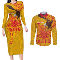Personalized American Samoa Fautasi Race Couples Matching Long Sleeve Bodycon Dress and Long Sleeve Button Shirt Aeto Pago Pago with Eagle Samoan Tribal Patterns LT03 Multicolor - Polynesian Pride