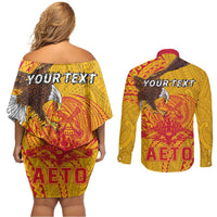 Personalized American Samoa Fautasi Race Couples Matching Off Shoulder Short Dress and Long Sleeve Button Shirt Aeto Pago Pago with Eagle Samoan Tribal Patterns