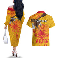 Personalized American Samoa Fautasi Race Couples Matching Off The Shoulder Long Sleeve Dress and Hawaiian Shirt Aeto Pago Pago with Eagle Samoan Tribal Patterns LT03 - Polynesian Pride