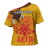 Personalized American Samoa Fautasi Race Cross Shoulder Shirt Aeto Pago Pago with Eagle Samoan Tribal Patterns