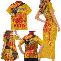 Personalized American Samoa Fautasi Race Family Matching Short Sleeve Bodycon Dress and Hawaiian Shirt Aeto Pago Pago with Eagle Samoan Tribal Patterns LT03 - Polynesian Pride