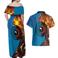 Fiji and Australia Together Couples Matching Off Shoulder Maxi Dress and Hawaiian Shirt Tapa Tribal Tattoo mix Aboriginal Pattern LT03 - Polynesian Pride