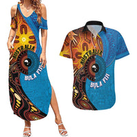 Fiji and Australia Together Couples Matching Summer Maxi Dress and Hawaiian Shirt Tapa Tribal Tattoo mix Aboriginal Pattern LT03 Black - Polynesian Pride