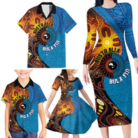 Fiji and Australia Together Family Matching Long Sleeve Bodycon Dress and Hawaiian Shirt Tapa Tribal Tattoo mix Aboriginal Pattern LT03 - Polynesian Pride
