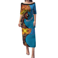 Fiji and Australia Together Family Matching Puletasi and Hawaiian Shirt Tapa Tribal Tattoo mix Aboriginal Pattern LT03 Mom's Dress Black - Polynesian Pride