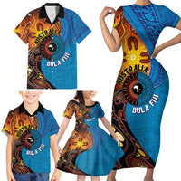 Fiji and Australia Together Family Matching Short Sleeve Bodycon Dress and Hawaiian Shirt Tapa Tribal Tattoo mix Aboriginal Pattern LT03 - Polynesian Pride