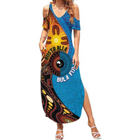 Fiji and Australia Together Family Matching Summer Maxi Dress and Hawaiian Shirt Tapa Tribal Tattoo mix Aboriginal Pattern LT03 Mom's Dress Black - Polynesian Pride
