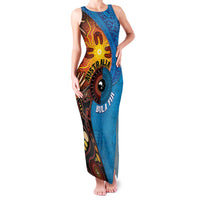 Fiji and Australia Together Family Matching Tank Maxi Dress and Hawaiian Shirt Tapa Tribal Tattoo mix Aboriginal Pattern LT03 Mom's Dress Black - Polynesian Pride