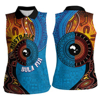 Fiji and Australia Together Women Sleeveless Polo Shirt Tapa Tribal Tattoo mix Aboriginal Pattern LT03 - Polynesian Pride