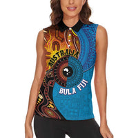 Fiji and Australia Together Women Sleeveless Polo Shirt Tapa Tribal Tattoo mix Aboriginal Pattern LT03 - Polynesian Pride