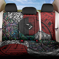 Tonga and New Zealand Together Back Car Seat Cover Tongan Kupesi Ngatu Tattoo and Maori Paua Shell Pattern LT03 One Size Black - Polynesian Pride