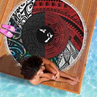 Tonga and New Zealand Together Beach Blanket Tongan Kupesi Ngatu Tattoo and Maori Paua Shell Pattern LT03 - Polynesian Pride
