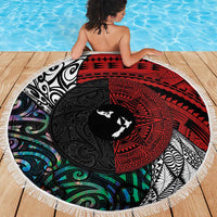 Tonga and New Zealand Together Beach Blanket Tongan Kupesi Ngatu Tattoo and Maori Paua Shell Pattern LT03 - Polynesian Pride