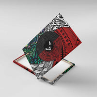 Tonga and New Zealand Together Canvas Wall Art Tongan Kupesi Ngatu Tattoo and Maori Paua Shell Pattern LT03 With Frame Black - Polynesian Pride