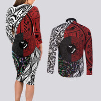 Tonga and New Zealand Together Couples Matching Long Sleeve Bodycon Dress and Long Sleeve Button Shirt Tongan Kupesi Ngatu Tattoo and Maori Paua Shell Pattern LT03 - Polynesian Pride