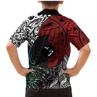 Tonga and New Zealand Together Family Matching Mermaid Dress and Hawaiian Shirt Tongan Kupesi Ngatu Tattoo and Maori Paua Shell Pattern LT03 - Polynesian Pride