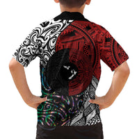 Tonga and New Zealand Together Family Matching Off The Shoulder Long Sleeve Dress and Hawaiian Shirt Tongan Kupesi Ngatu Tattoo and Maori Paua Shell Pattern LT03 - Polynesian Pride