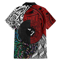Tonga and New Zealand Together Family Matching Off The Shoulder Long Sleeve Dress and Hawaiian Shirt Tongan Kupesi Ngatu Tattoo and Maori Paua Shell Pattern LT03 - Polynesian Pride