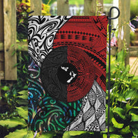 Tonga and New Zealand Together Garden Flag Tongan Kupesi Ngatu Tattoo and Maori Paua Shell Pattern LT03 Garden Flag Black - Polynesian Pride