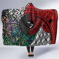 Tonga and New Zealand Together Hooded Blanket Tongan Kupesi Ngatu Tattoo and Maori Paua Shell Pattern LT03 One Size Black - Polynesian Pride