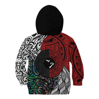 Tonga and New Zealand Together Kid Hoodie Tongan Kupesi Ngatu Tattoo and Maori Paua Shell Pattern LT03 - Polynesian Pride