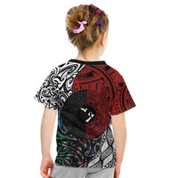 Tonga and New Zealand Together Kid T Shirt Tongan Kupesi Ngatu Tattoo and Maori Paua Shell Pattern LT03 - Polynesian Pride