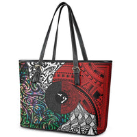 Tonga and New Zealand Together Leather Tote Bag Tongan Kupesi Ngatu Tattoo and Maori Paua Shell Pattern LT03 - Polynesian Pride