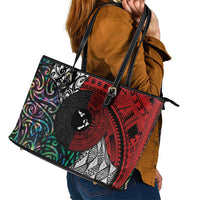 Tonga and New Zealand Together Leather Tote Bag Tongan Kupesi Ngatu Tattoo and Maori Paua Shell Pattern LT03 - Polynesian Pride