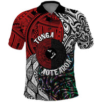 Tonga and New Zealand Together Polo Shirt Tongan Kupesi Ngatu Tattoo and Maori Paua Shell Pattern LT03 Black - Polynesian Pride