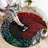 Tonga and New Zealand Together Round Carpet Tongan Kupesi Ngatu Tattoo and Maori Paua Shell Pattern LT03 - Polynesian Pride