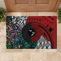 Tonga and New Zealand Together Rubber Doormat Tongan Kupesi Ngatu Tattoo and Maori Paua Shell Pattern LT03 Black - Polynesian Pride