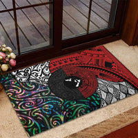 Tonga and New Zealand Together Rubber Doormat Tongan Kupesi Ngatu Tattoo and Maori Paua Shell Pattern LT03 - Polynesian Pride