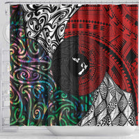 Tonga and New Zealand Together Shower Curtain Tongan Kupesi Ngatu Tattoo and Maori Paua Shell Pattern LT03 - Polynesian Pride
