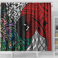 Tonga and New Zealand Together Shower Curtain Tongan Kupesi Ngatu Tattoo and Maori Paua Shell Pattern LT03 - Polynesian Pride