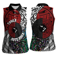 Tonga and New Zealand Together Women Sleeveless Polo Shirt - Tongan Kupesi Ngatu Tattoo and Maori Paua Shell Pattern LT03 - Polynesian Pride