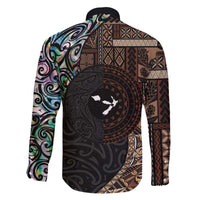 Samoa and New Zealand Together Family Matching Off The Shoulder Long Sleeve Dress and Hawaiian Shirt Siapo Motif and Maori Paua Shell Pattern LT03 - Polynesian Pride